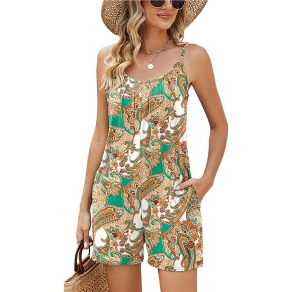 Womens Casual Summer Sleeveless Shorts Jumpsuits Paisley Pattern - Picture 1 of 6
